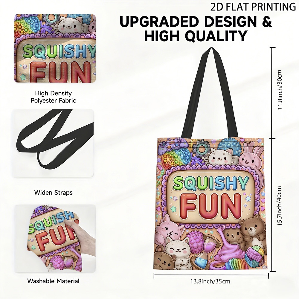 TEMU 1pc 1pcs Colorful Fidget Toy Animals Tote Bag Suitable For Daily Use,, Travel, Beach - Square Bag With Hot Transfer Print & Shoulder Strap,