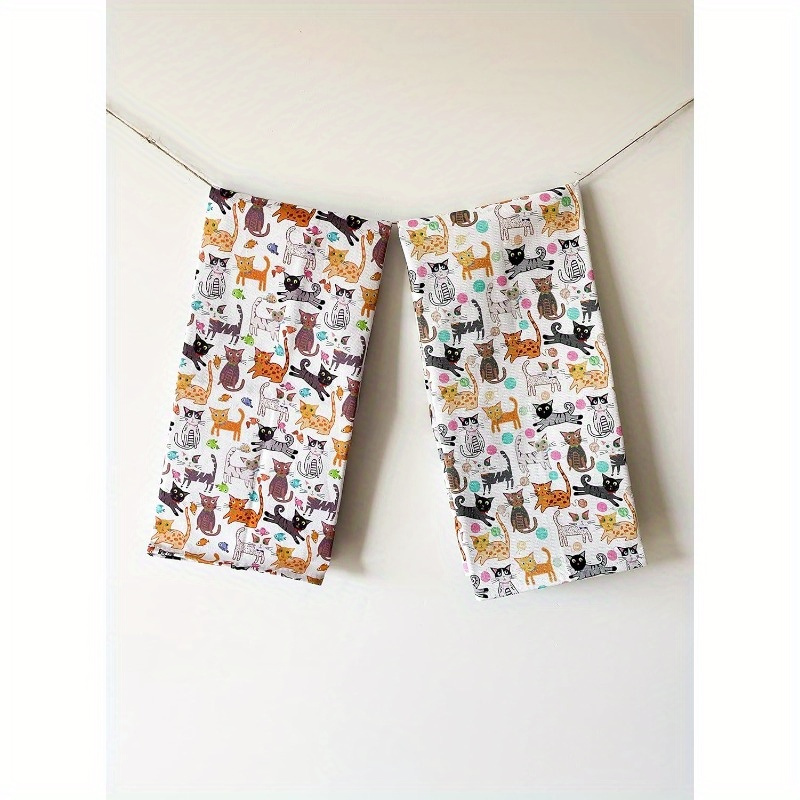 

2pcs Set 18*26 Inches Of Cat Print Kitchen Towel Dish Towel Tea Towel All The Tasks Of Drying, Wiping And Cleaning The Kitchen For Cat Lovers!