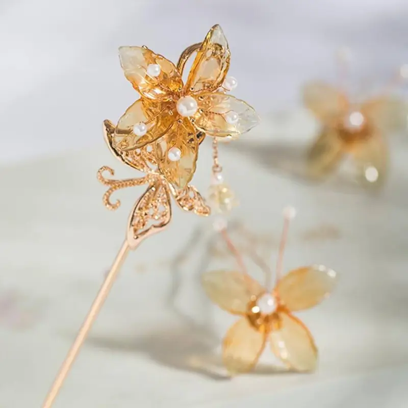 1pc handmade resin leaves hairpin hanfu style retro flower hair clip with 4 section leaf design like beads delicate branches for womens long hair accessories vintage hairpin for cosplay weddings themed events durable elegant hair ornaments wedding hair accessories for women flower clips for hair silvery hair accessories hair claw clips for women traditional hairstyle cosplay accessories Product details 0