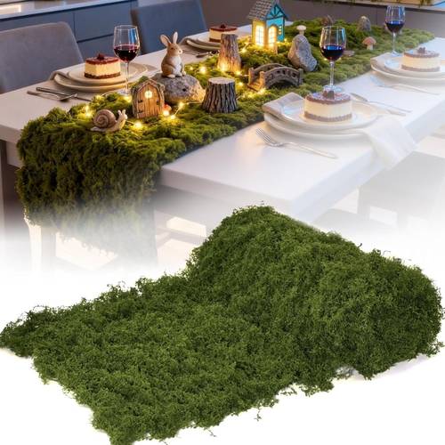 item picture moss table runner for decor 12 x 71 soft fluffy faux moss mat dark roll grass for crafts fairy garden forest wedding party diy table centerpieces