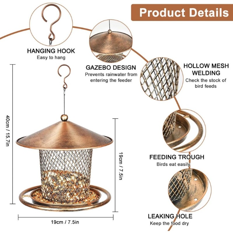 1pc Hanging Wrought Feeder, Rustproof Durable Decorative Hanging Bird Food Container For Garden Balcony Courtyard Outdoor Decoration