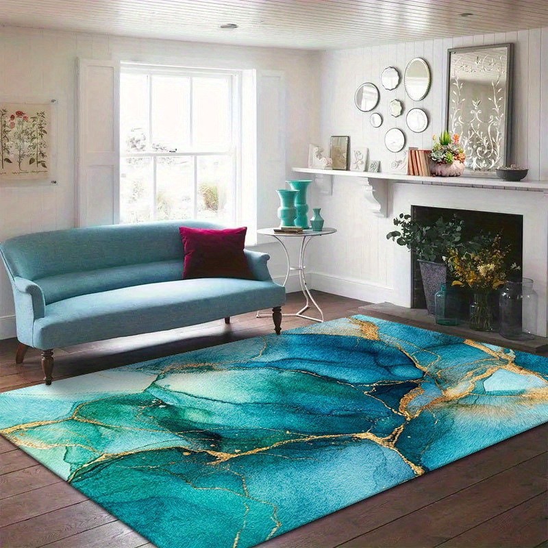 TEMU Velvet Large Teal Abstract Pattern Mat - Featuring Teal And Design, Indoor/outdoor Floor Mat, Suitable For Living Room, Bedroom, Patio - Modern