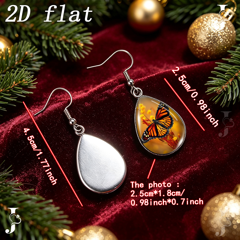Teardrop Dangle Earrings with Monarch Butterfly Pattern