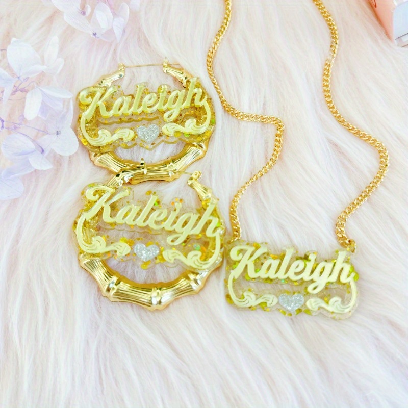 TEMU 2pcs Custom Name Acrylic Set With Starry And Sparkling Heart Personalized Diy English Letter Double-layer Sign, New Year Birthday Gift Cuban