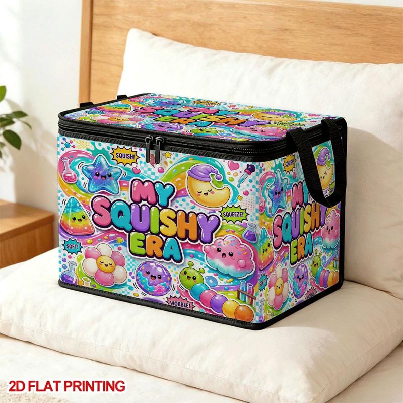 TEMU 1pc, 2d Flat, 1pc Colorful "my For Era" Non-woven Storage Box, With Black Zipper And Handle, In Sizes, Style A, Suitable For Bedroom, Bedside,