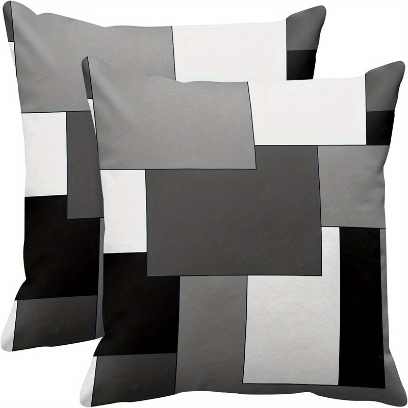 2-pack Modern Geometric Black & White Throw Pillows - 100% Polyester Square Decorative Pillow Covers With Zipper Closure, Hand Wash Sofa, Living Room & Party Decor