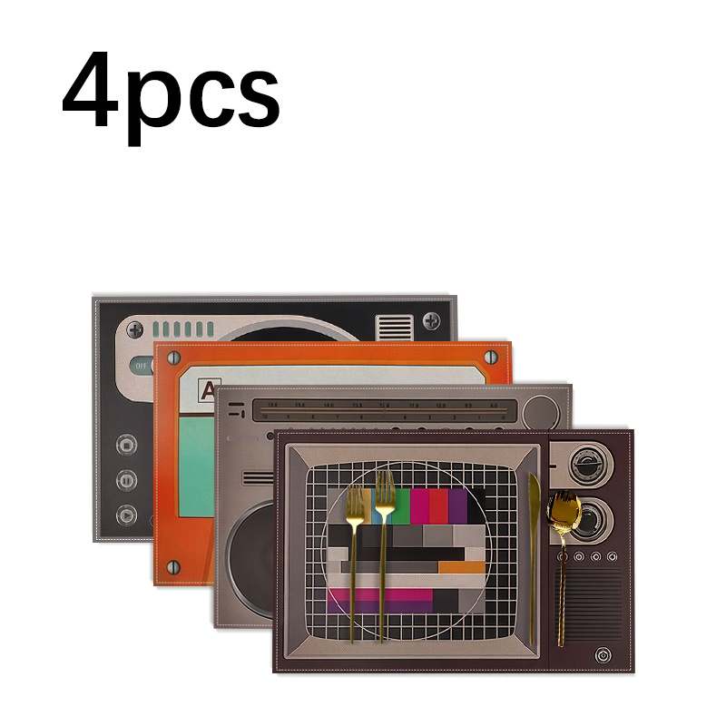 TEMU 4pcs Vintage Audio Placemats Suitable For Kitchen Dining Table, Retro Stereo Table Protectors, Machine Washable Polyester Rectangular Mats For