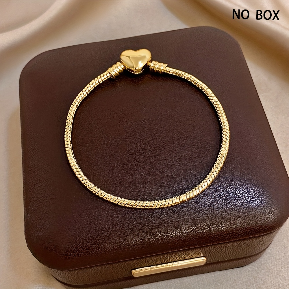 TEMU Luxurious, Elegant, Easy, , Fashionable Snake Bone Chain Metal Bracelet | Heart-shaped 304 304 304 Stainless Steel Accessory, Suitable For Daily