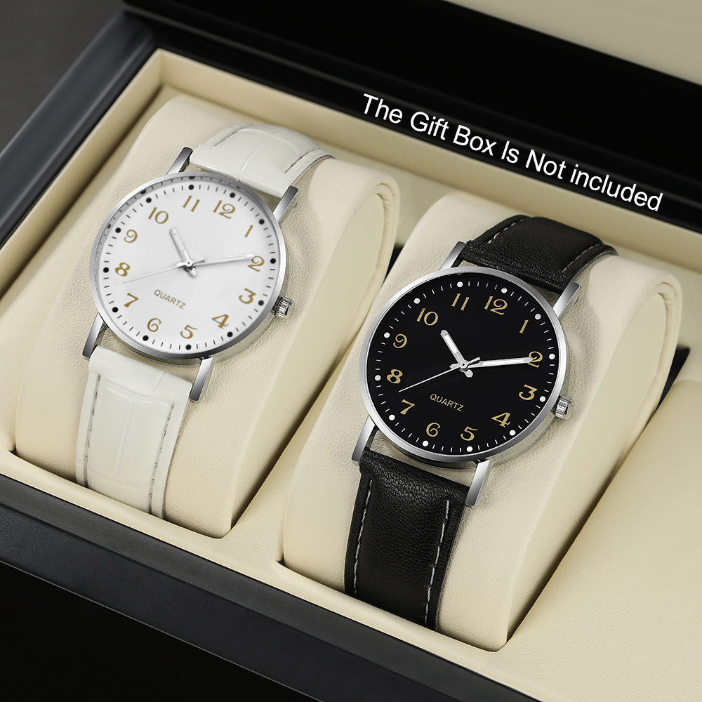 Image of 2pcs New Unisex Fashion Casual Quartz Watch, Suitable For Daily Wear, Parties, Valentine's Day, Easter, Christmas, Halloween, Ramadan, Weddings, And As A Gift For