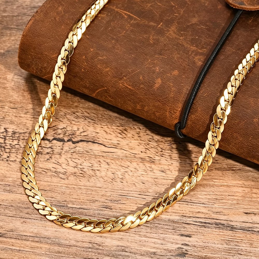 Minimalist Flat Cuban Link Chain Necklace, Unisex