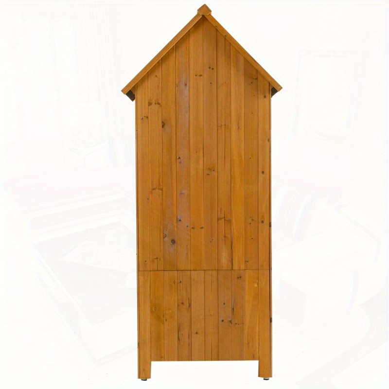 Outdoor Cabinet Tool Shed Measuring 30, 3 Inches in Length, 21, 3 Inches in Width, And 70, 5 Inches in Height, Made of Natural Wood