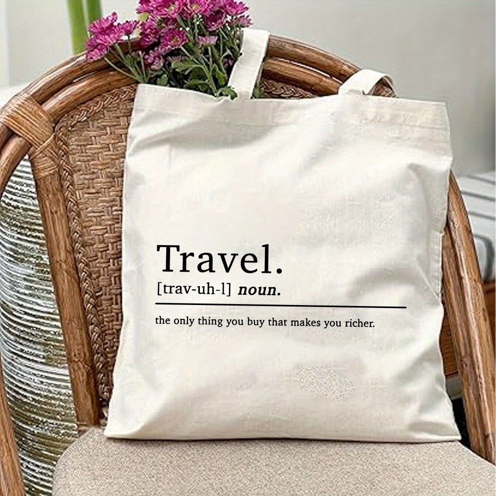 TEMU Unisex Outdoor Exploration Tote Bag - Large Capacity Durable Travel Bag With Trendy "travel" Print, Neutral Couple Design For Picnic, Party,