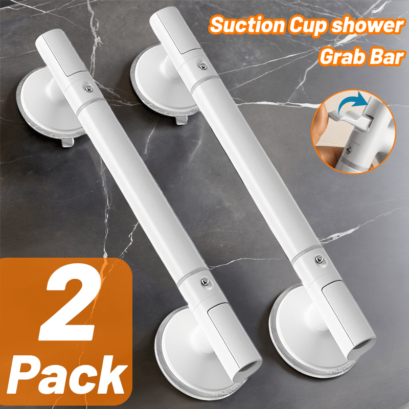 HEYMYTH 2-Pack Heavy Duty Shower Grab Bars for Elderly & Seniors - Strong Suction No Drill Bathroom Safety Handrails, Removable 45.01 cm Bathtub Grab Bars with Ergonomic Grip, Modern White Design