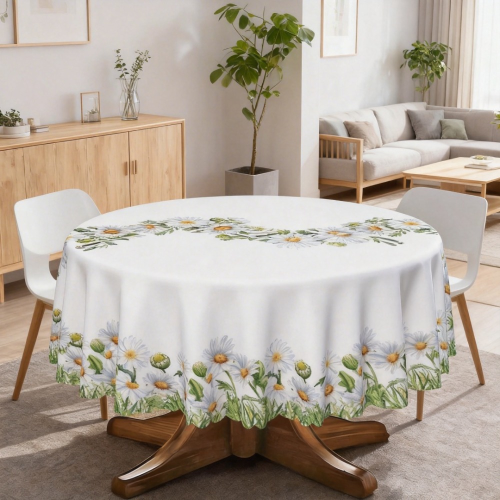 TEMU 1pc Tablecloth, Round/rectangular/square, Polyester Material, Lightweight, Quick-drying, Machine Washable, Minimalist Ins-style Decoration.