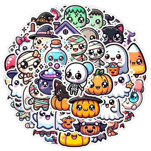 50 halloween stickers cute cartoon cat pumpkin halloween theme stickers decoration sticker pack suitable for scrapbooks water bottles diaries laptops luggage skateboards and suitcases