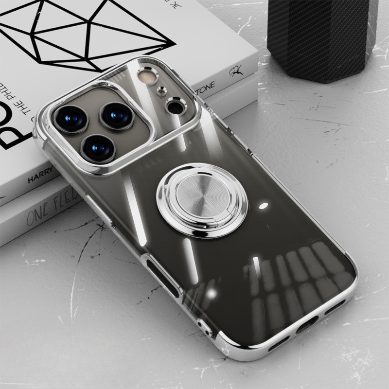 TEMU Phone Case: Five-color Transparent Electroplated 1pc Ring Simple And Stylish Phone Case, Full-coverage Drop-proof Protective Cover, Creative,