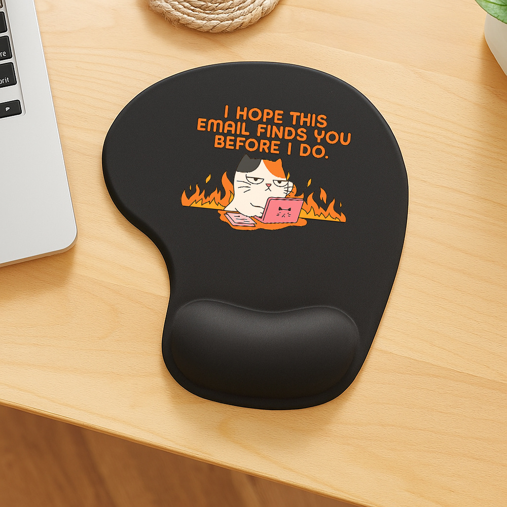 TEMU I This Email Finds You Before I - Cartoon Cat With Flames Laptop Design, Quirky Gift For Cat Lovers, Cute Mouse Pad & Office Humor Lovers. Ideal