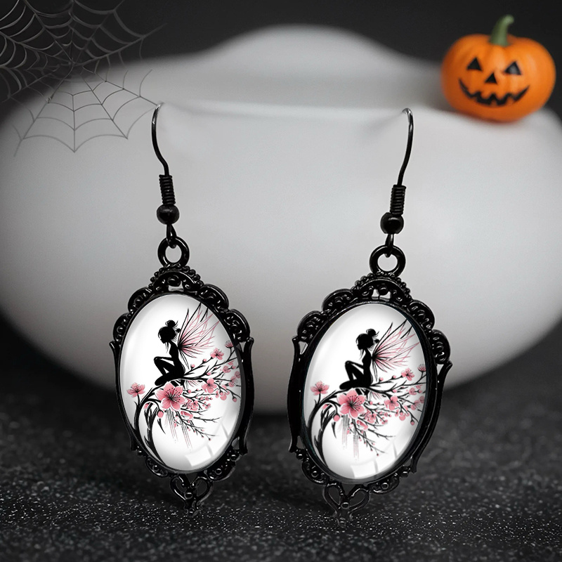 TEMU 1 Pair Cherry Black Lace Earrings Oval Drop Earrings Handmade Jewelry Gift
