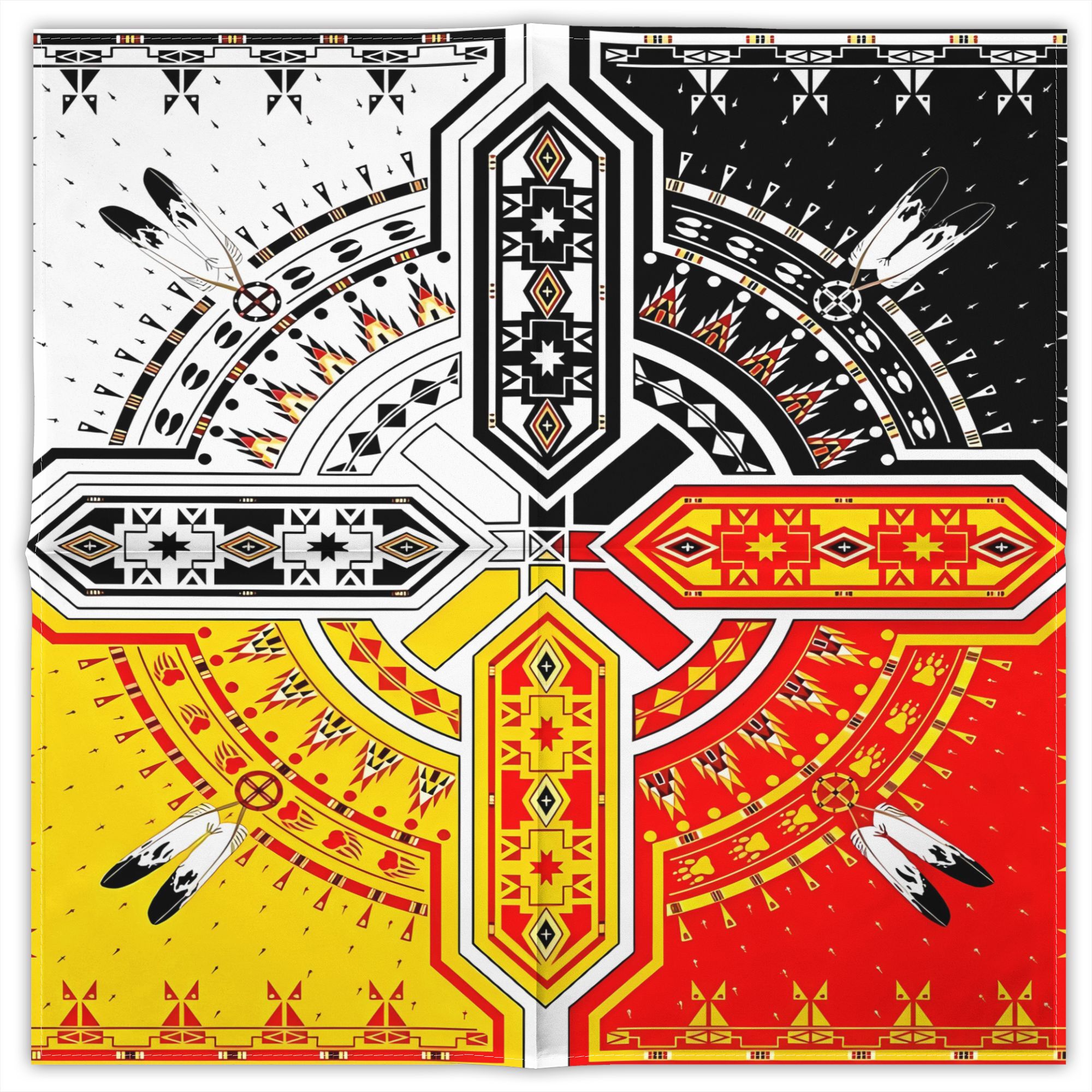 TEMU Design d'impression 2D, motif ethnique des quatre directions, bandana imprimé unisexe, mouchoir de poche hip-hop, foulard élégant d'extérieur