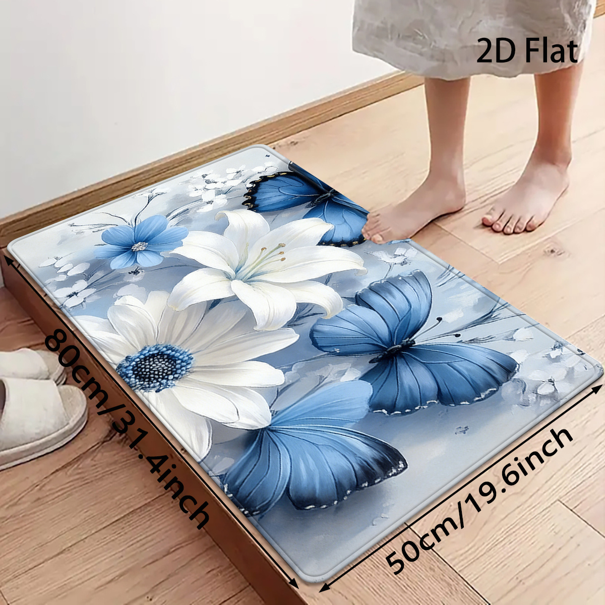TEMU Tapis de salle de bain plat 2D, impression et , style frais, style , tapis de sol pour salle de bain, tapis décoratif d'intérieur, convient pour