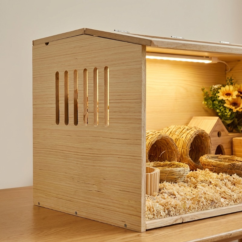 Wooden Transparent Hamster Cage Multi-Level Space