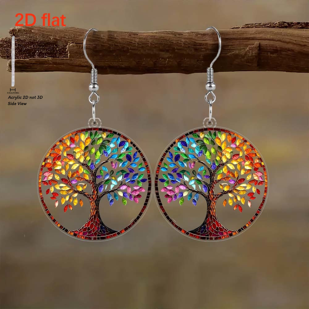 TEMU 2d Flat - Lovely Stylish 2d Acrylic Earrings, Tree Of Life, Perfect Gift For Easter, Teacher's Day, Thanksgiving And New Year Christmas!