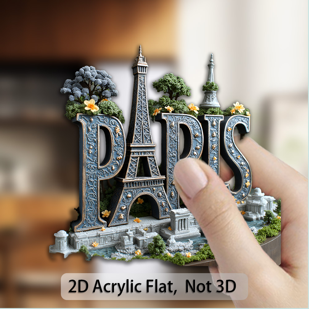TEMU 2DFLAT, 1 Aimant Réfrigérateur en Métal 2D Plat Paris France - et Arc de Triomphe, Présentant des , avec Base Souple en Acrylique et Caoutchouc,