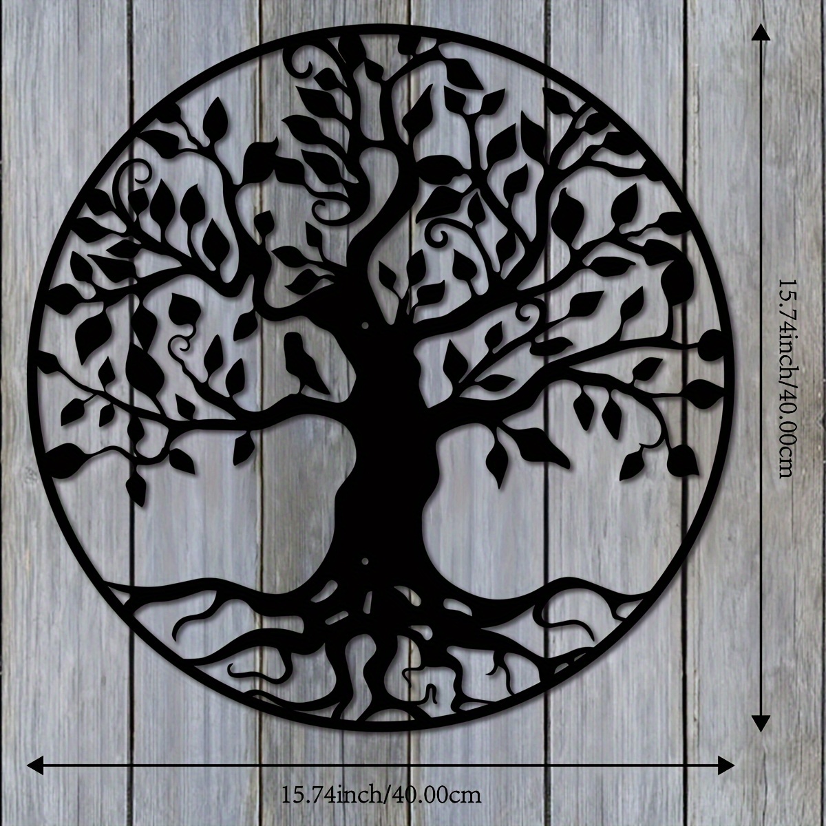 TEMU Large Metal Tree Of Life Wall Sculpture With Bird, Black Art Decoration Living Room, Unique Hanging Knowledge , 39.98x 39.98cm