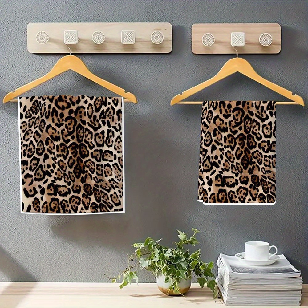 TEMU 2pcs Leopard Print Hand Towels- Microfiber, Super Soft& Absorbent, Quick-drying, No Lint& Hypoallergenic, Suitable For Face, Yoga, Travel, Gym,