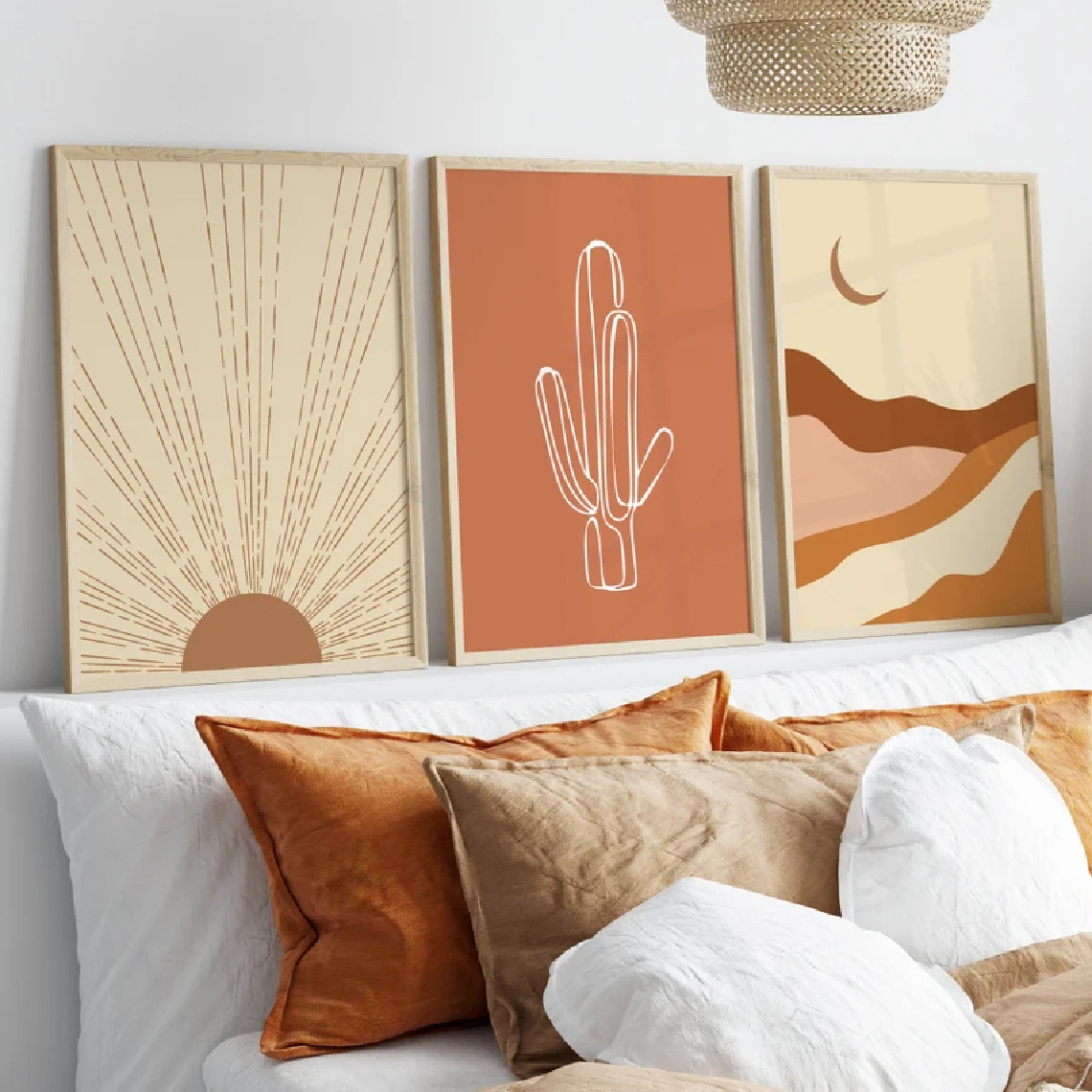 TEMU Lot de 3 affiches murales désert - minimalistes du désert avec cactus orange et peintures de sable, convient pour la décoration de chambre, de
