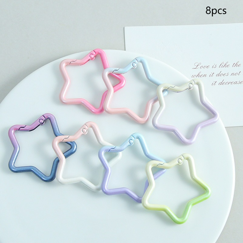 TEMU Set Of 8 Laser Gradient Star-shaped Spring Clasps - Coated Alloy Keychain In Assorted Gradient Hues, Featuring Design, Vibrant Color