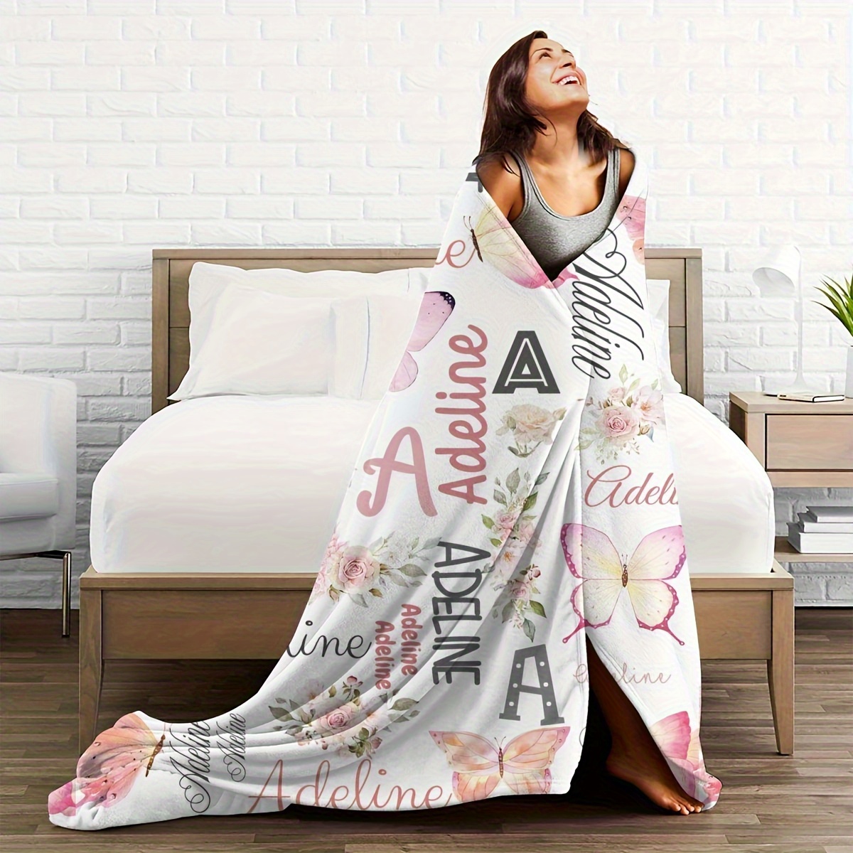 Personalized Custom Name Blanket, Pink Butterfly Pattern