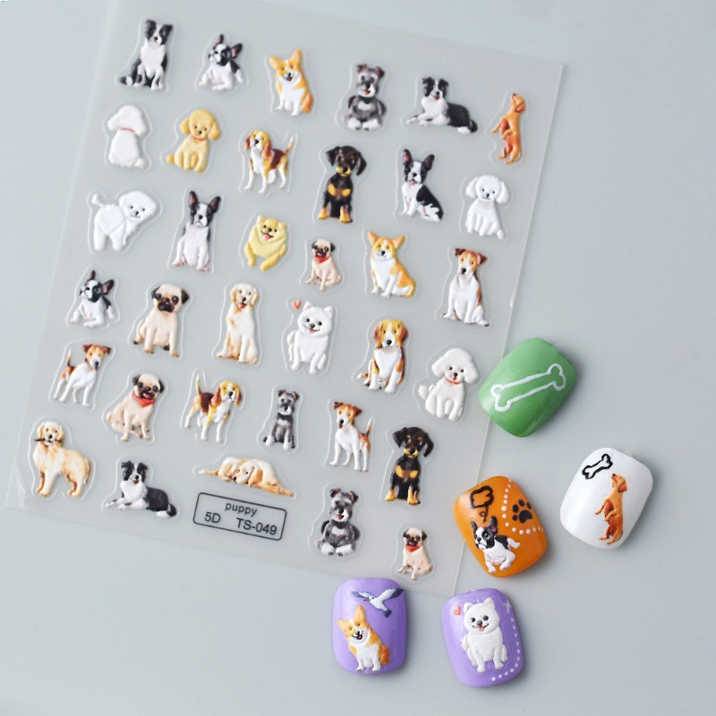 

5d Cute Cartoon Puppy Nail Art Stickers - Waterproof, Reusable Self-adhesive Decals For Diy Manicure, Sparkle , Animal Theme, Nail Stickers, 3d, Nail Stickers