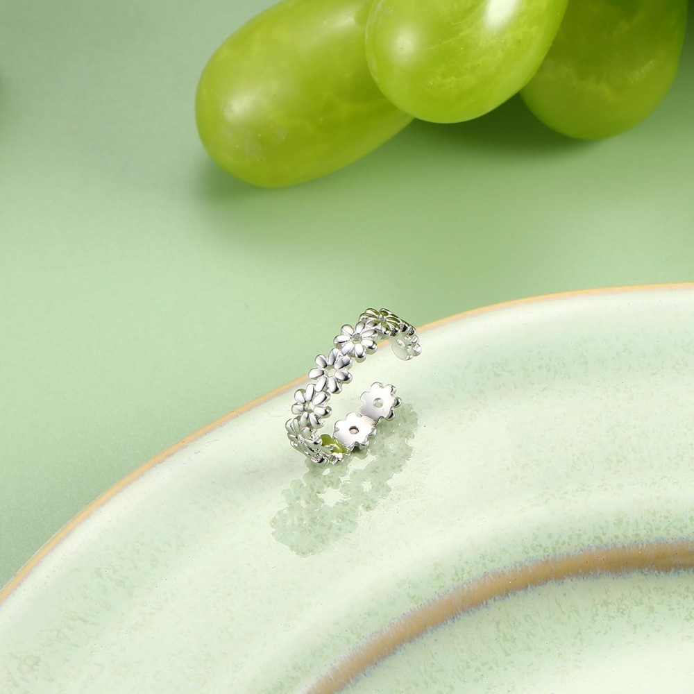 Image of 1pc S925 925 Rings For Teenager Adjustable Open Toe Rings Flower Toes Ring For Summer Beach Foot Jewelry, For Teenager, For Teenager