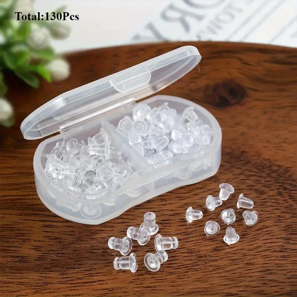 TEMU 130pcs/box Multi-style Resin Ear Plugs For Diy Earrings, Ear Hooks, Accessories, Anti-slip And Soft Art Ear Plugs