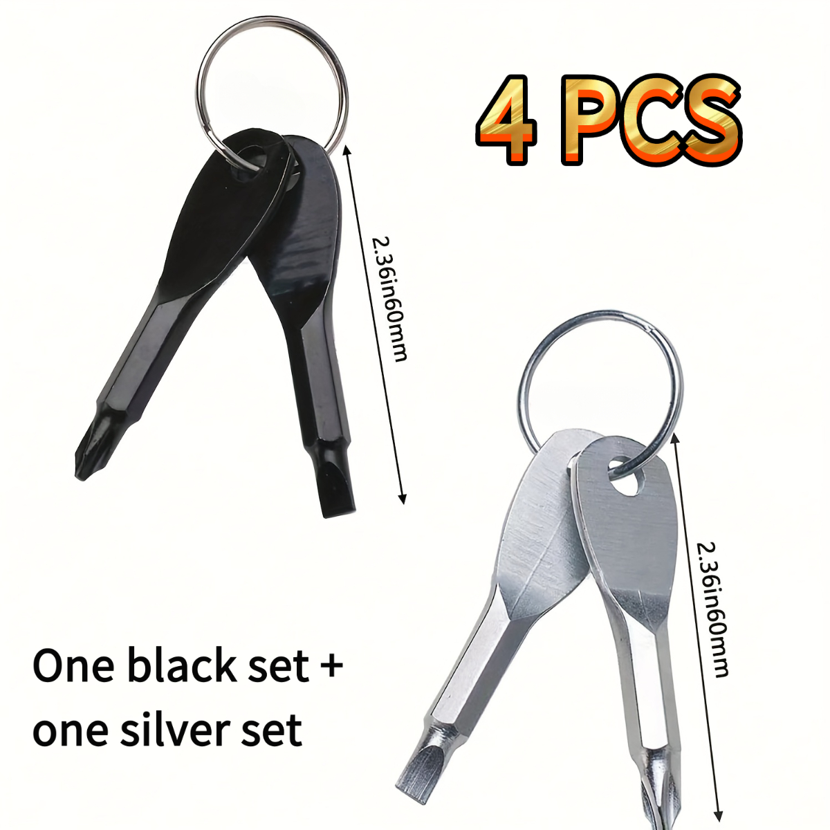 TEMU 4pcs Keychain Mini Screwdriver Set (2 Black And 2 Silver) - Portable 2-in-1 Flathead And Phillips Tool; Compact Outdoor Carry-along Screwdriver
