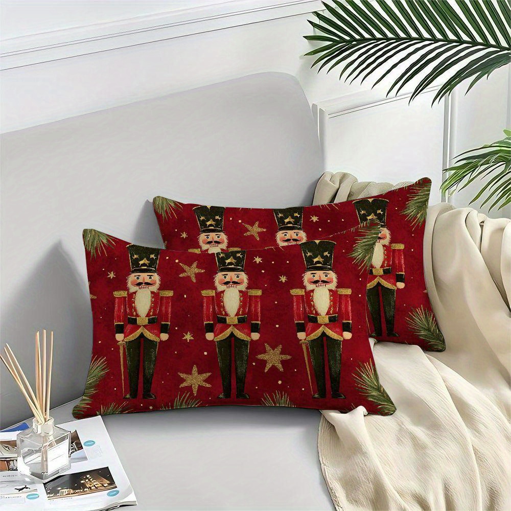 

2pcs Christmas Nutcrackers Decorative Throw Pillows Short Plush Double-sided Throw Pillow Cover 12x20inch For Home And Office Decor