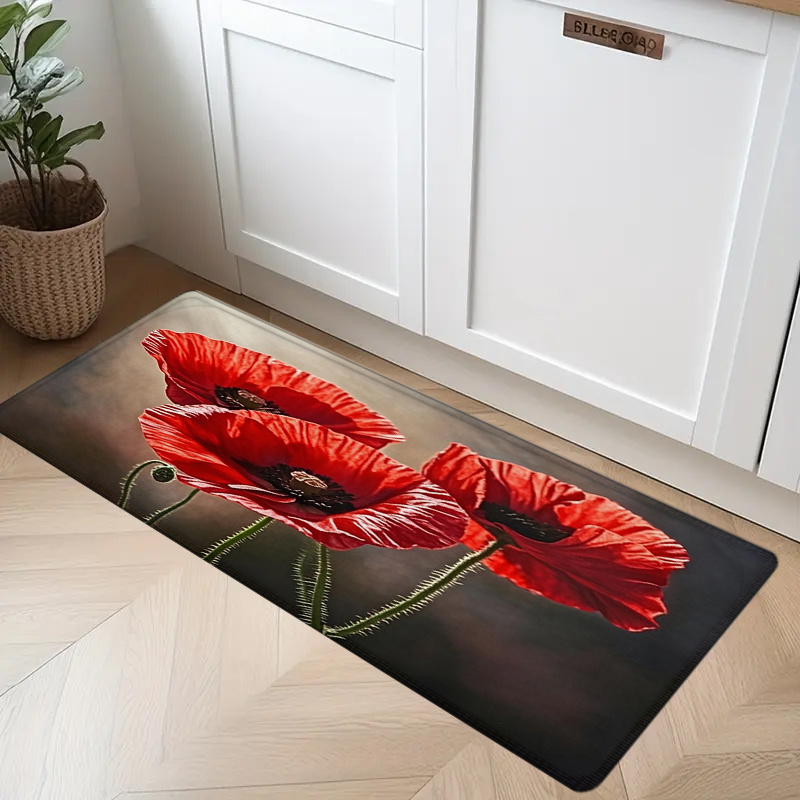 TEMU Tapis 1/2/3 pièces à motif de délicates fleurs rouges, tapis de d'entrée antidérapant, surface en peluche de 1,2 cm d'épaisseur, convient pour