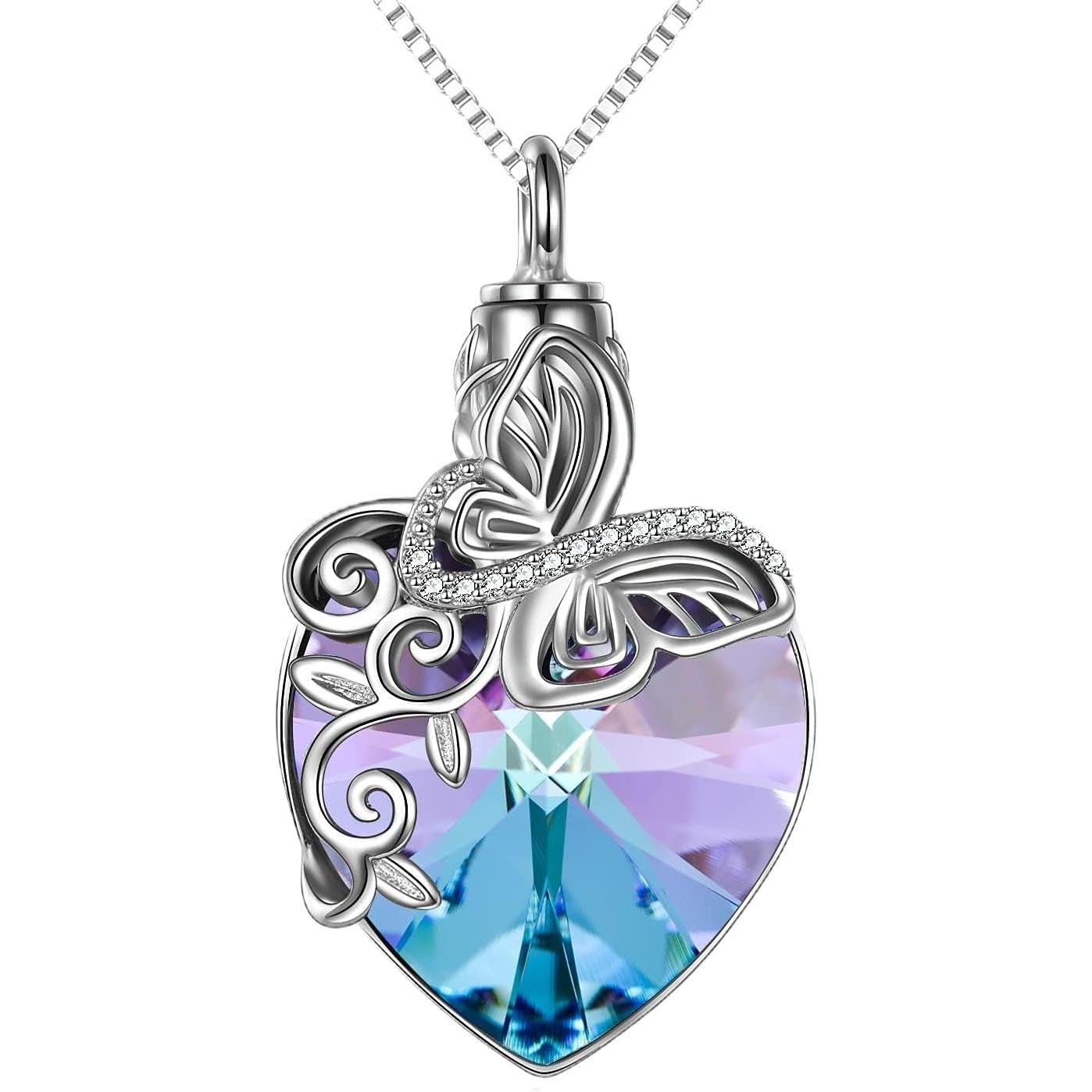 Image of 925 Sterling Silver Easy Elegant Necklace, Tree Of Life Heart Artificial Crystal Ash Pendant, Delicate Memorial Jewelry