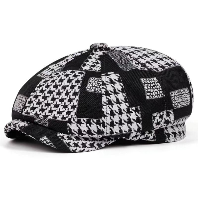 E-shop Vintage Patchwork Zeitungsjungenmütze für Herren Damen, Retro-Beret im britischen Stil