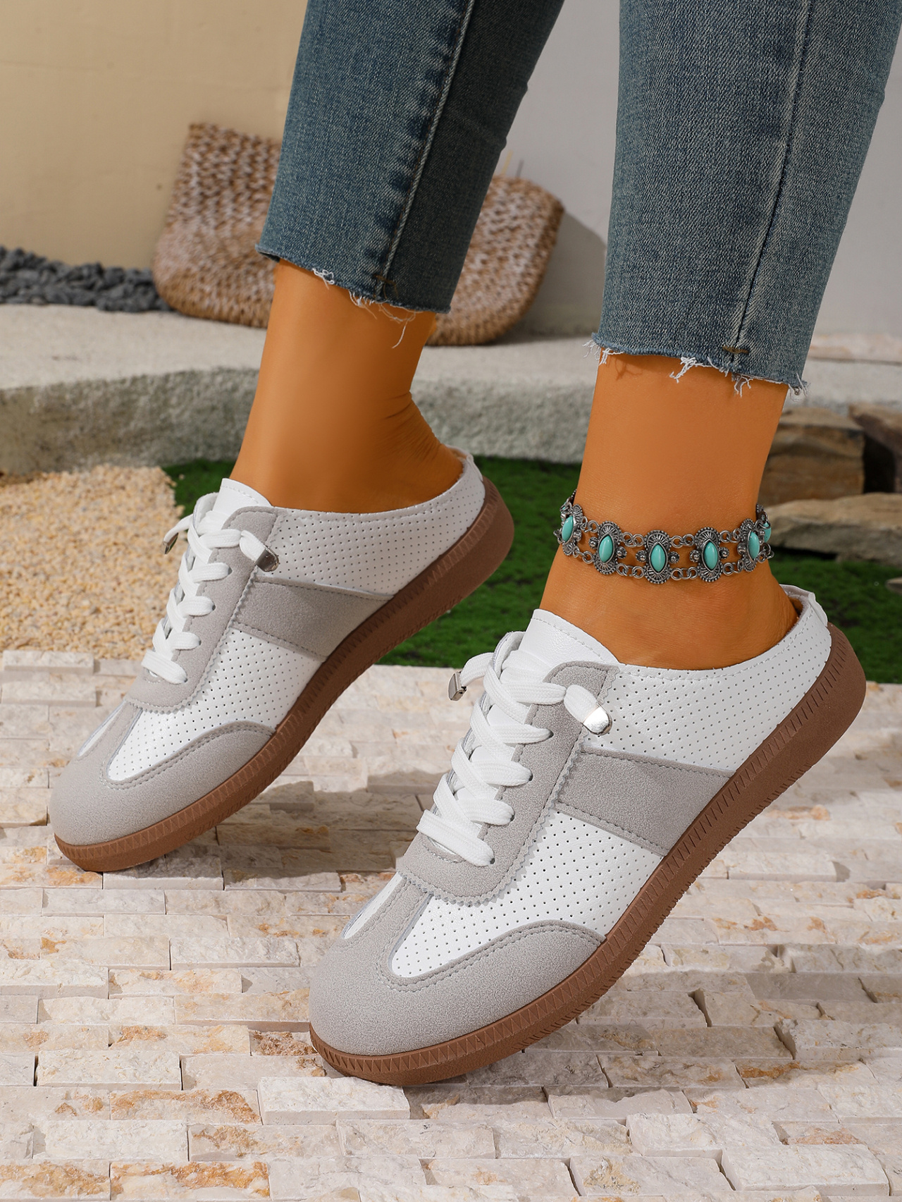 womens fashion sneakers casual lace up low   toe shoes semi slippers comfortable for   women shoes details 1
