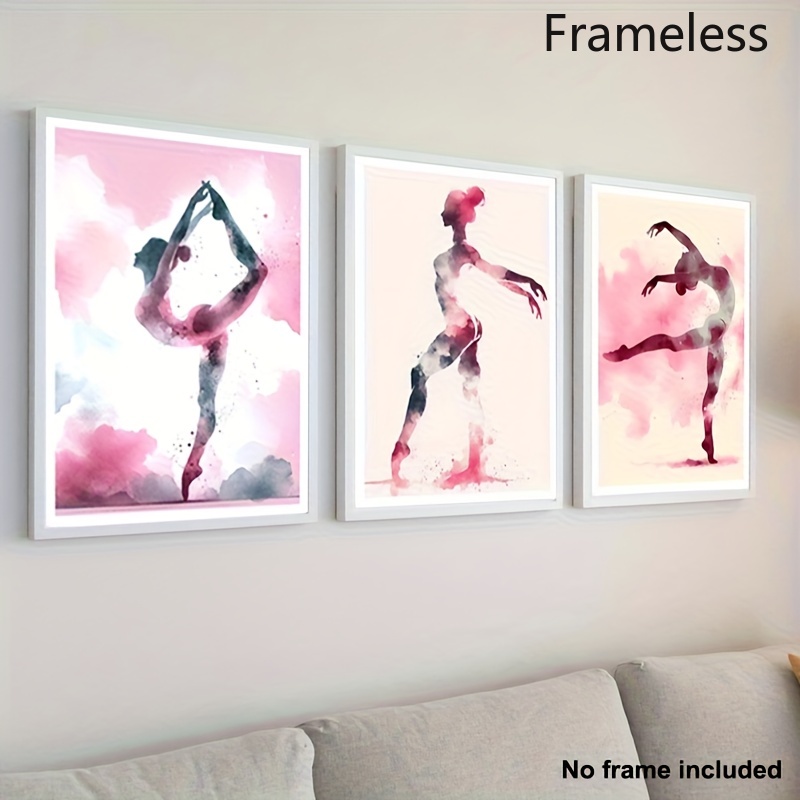 TEMU 2d Flat, 3pcs Frameless Vertical Pink - Modern Minimalist Suitable For Girls' Room Decor,, Bedroom, Bathroom - Ink Canvas Prints For Decoration,