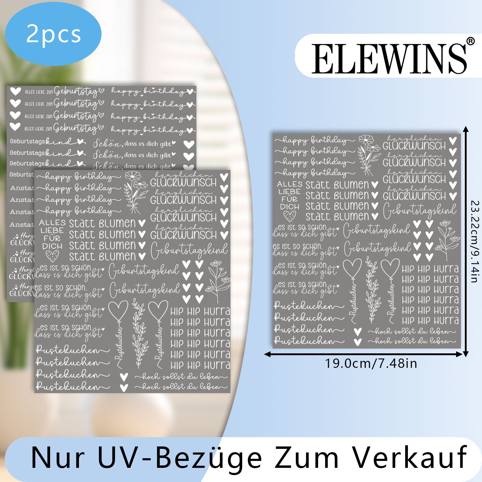 TEMU 2er-Set Weiße Deutsche "Happy Birthday" Transparente Rub-On Transfer UV DTF Set - Vielseitiger & Langlebiger Kunsttransfer für Möbel, Glas,