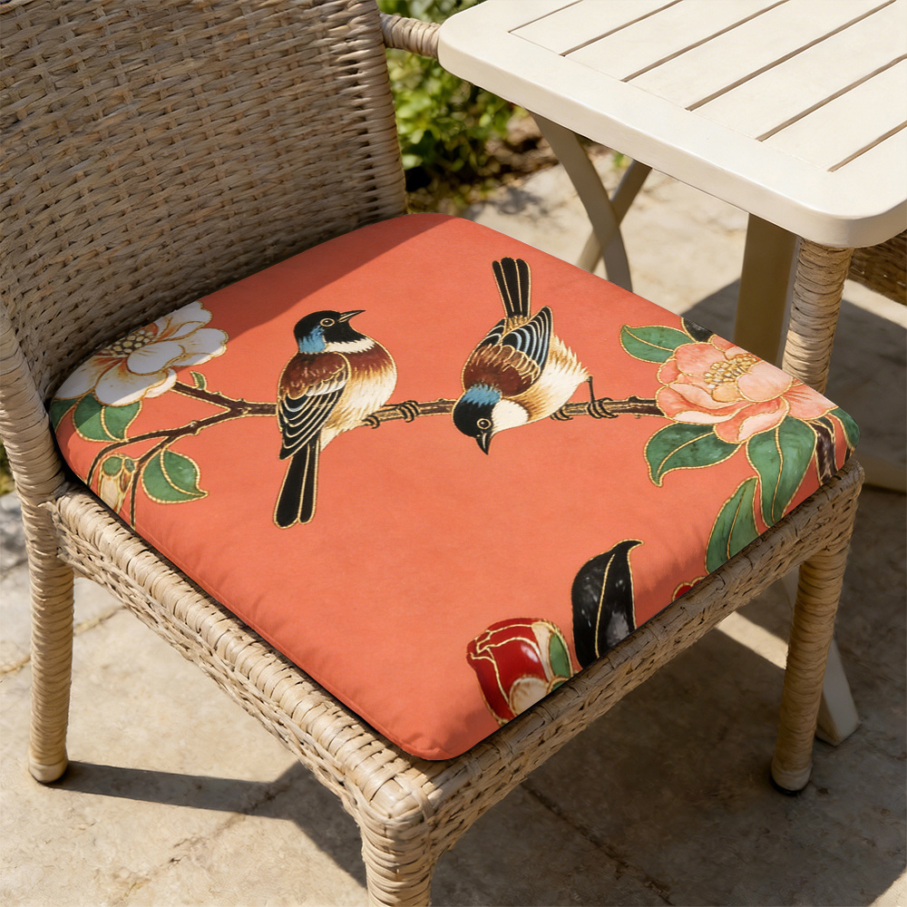 1pc New Chinese-Style Meticulous Flower-And-Bird Paintings Pattern Leisure Seat Cushions, Indoor And Outdoor Seat Cushions, Back Cushions, Size 19.7 X 17.7 X 1.57 Inches, Suitable for Garden Chairs
