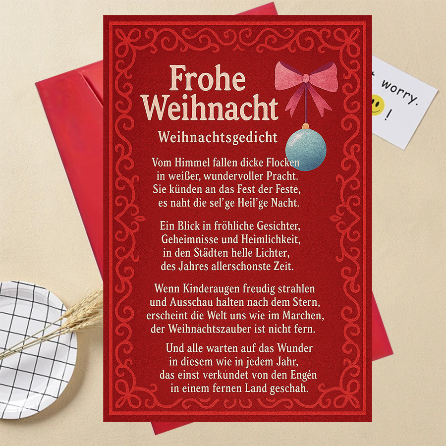 TEMU 1 Stück Deutsche Weihnachtsgrußkarte mit Gedicht – Elegantes Festtagsgeschenk für Familie Freunde – Deko für Zuhause oder Büro in der festlichen