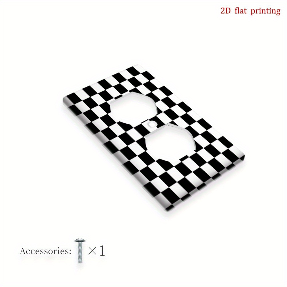 TEMU 1pc 2d Flat Printing Checkered Pattern Black Wall Decor Plates With Light Switch Cover, For Room, , Durable And Long-lasting, Perfect For Decoration, 2d Flat