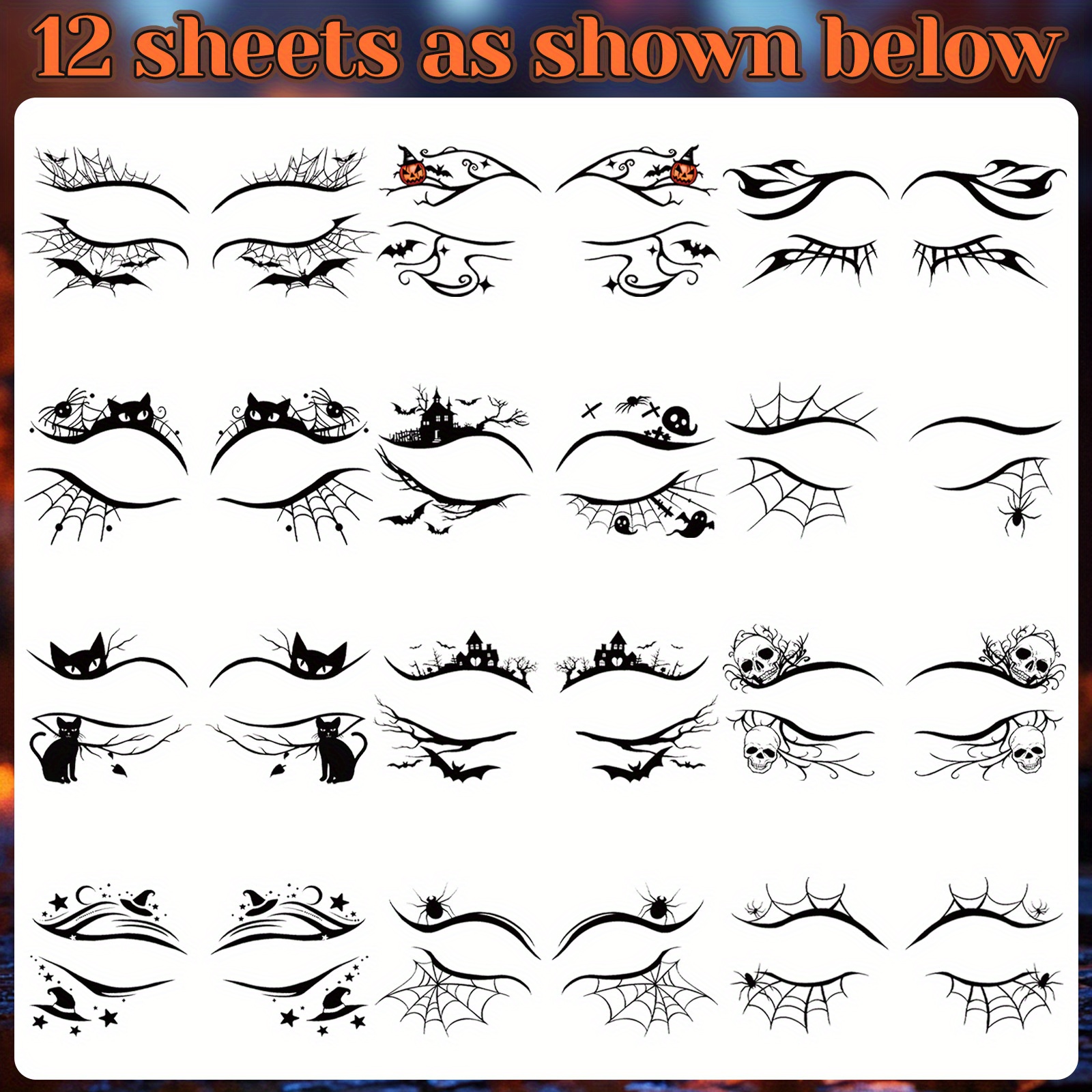 Image of Tattoo Stickers - 12 Sheets Halloween Face & Eye Decor For Parties, Events, Carnivals & Cosplay - Body Art
