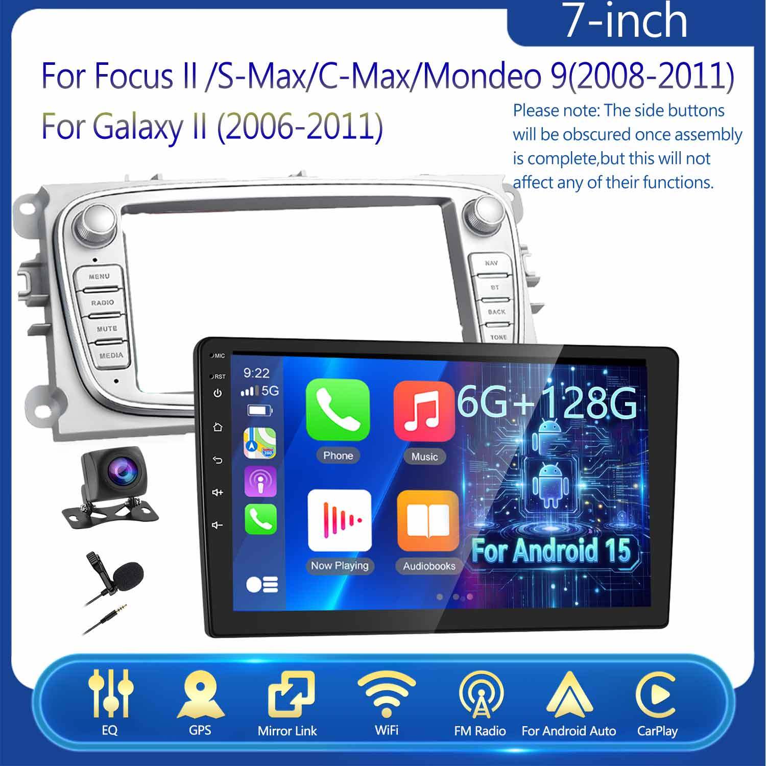 Image of 6g + 128g Car Radio For Ford Focus Ii Mk2 Inch Car Radio With Car Navigation Gps Wifi Fm/rds/dsp Eq/swc/mic/backup Camera