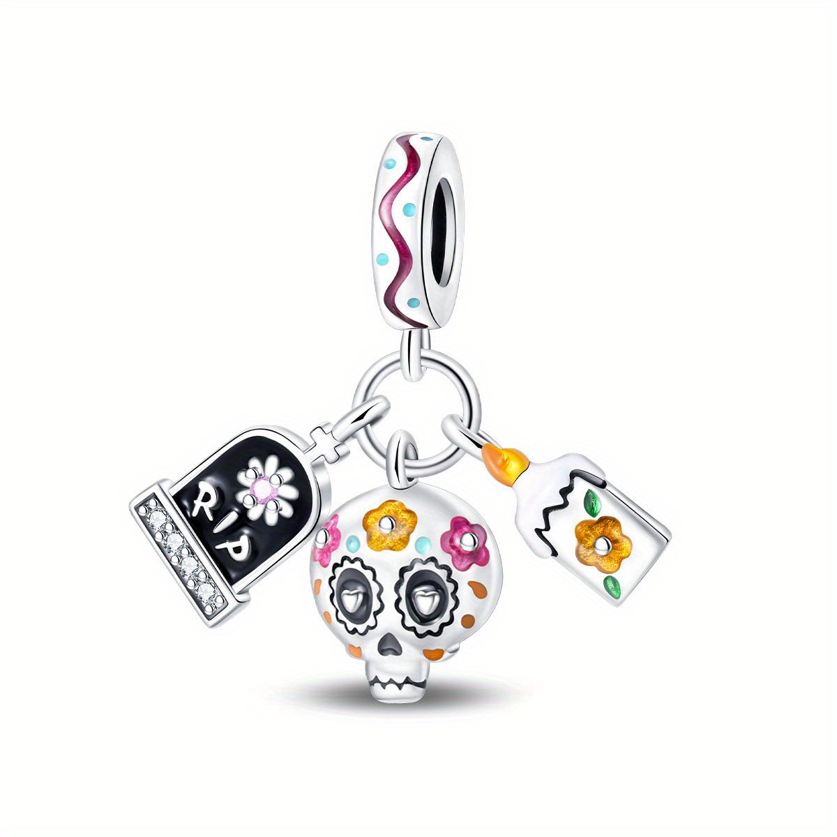 TEMU Perles de mode adaptées aux bracelets et bracelets d'origine pour femmes de 3 mm, bijoux pour les célébrations d'Halloween, pendentifs plaqués