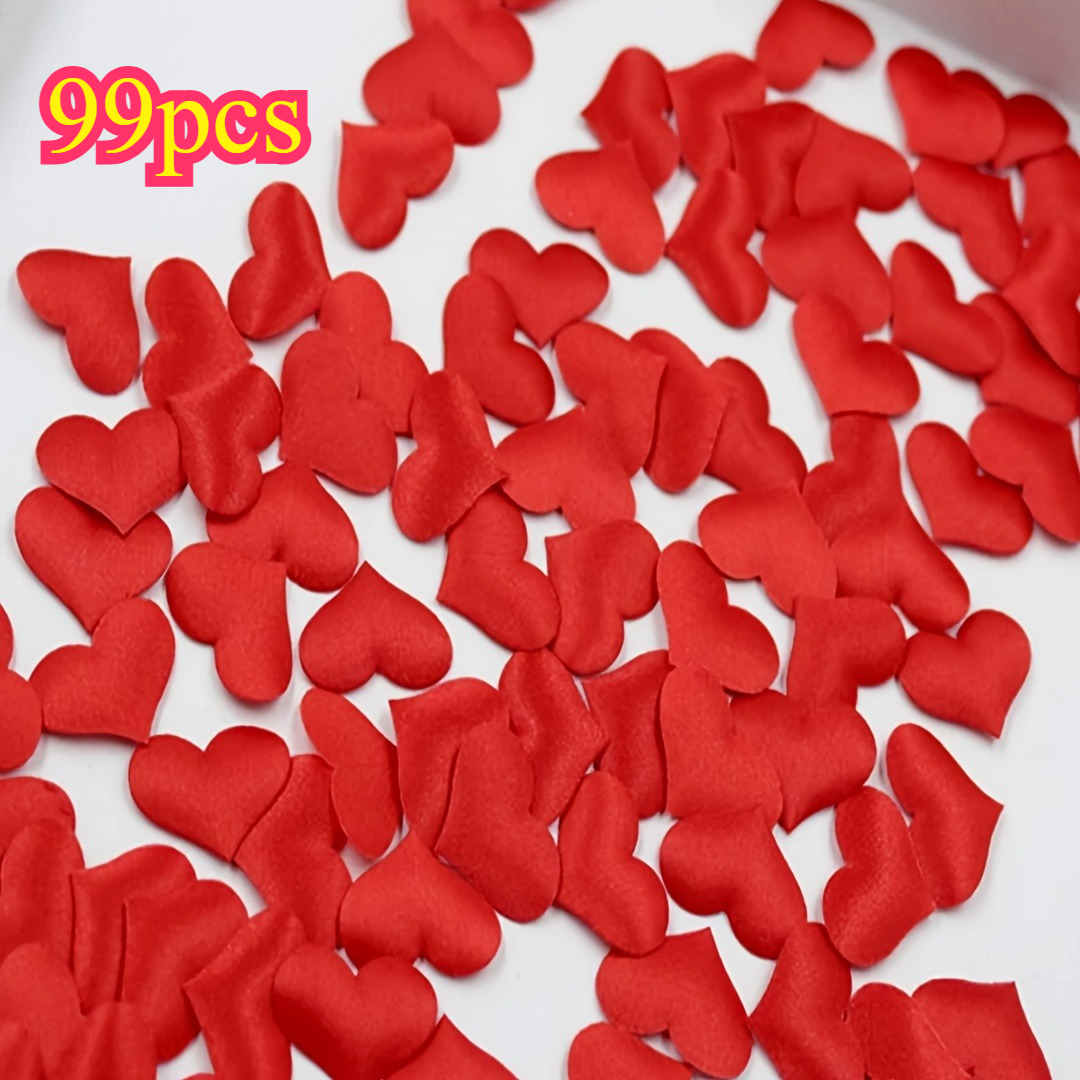 99pcs Itechjoy Red Artificial Heart-shaped Petals - Realistic Rose Decorations For Valentine's Wedding Anniversary Decor, Plastic Heart Petals Suitable For Romantic Table Settings